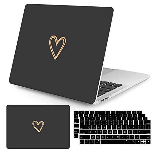 Seorsok Compatible with MacBook Air 13 Inch Case 2020 2019 2018 Release A1932 A2179 M1 A2337 Touch ID, Gold&Cute Heart Pattern Plastic Hard Shell Case with Keyboard Cover,Black - color: Black(heart)