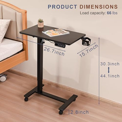 Electric Overbed Table with Wheels, Height Adjustable Bedside Sofa Recliner Side Tables, C Shaped Rolling Standing Small Laptop Desk for Home Office, Black - color: Black