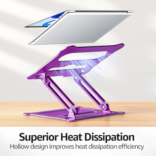 Adjustable Laptop Stand for Desk, 10-15.6“ Laptop Riser, Purple | Sturdy Aluminum Foldable Stand, Heat-Dissipation Design, Ergonomic Holder Fits MacBook/Dell/HP/Lenovo for Home/Office. - color: E-Purple