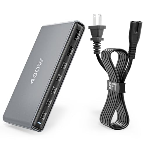 GaN5 430W USB C Charger Block Charging Station,Apple 7 Port Fast Charging Block with Dual 100W USBC Multiport Adapter TypeC & USBA Desktop Charger for iPhone17/16/15/14/13/Pro Max/MacBook Pro/Air/iPad