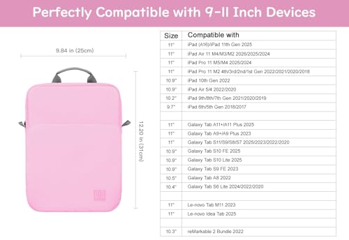 Dadanism 9-11 Inch Tablet Sleeve Bag Carrying Case with Shoulder Strap | Fits iPad (A16) 11", iPad 10th Gen 10.9", iPad Air M4/Pro M5 11", iPad 9/8/7th 10.2", Galaxy Tab A11+ Plus 11", Flowers Pink - color: Flowers Pink, size: 9-11 Inch