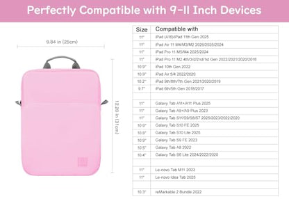 Dadanism 9-11 Inch Tablet Sleeve Bag Carrying Case with Shoulder Strap | Fits iPad (A16) 11", iPad 10th Gen 10.9", iPad Air M4/Pro M5 11", iPad 9/8/7th 10.2", Galaxy Tab A11+ Plus 11", Flowers Pink - color: Flowers Pink, size: 9-11 Inch