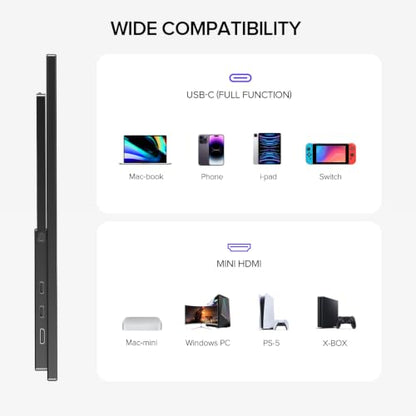UPERFECT Portable Monitor, 18.5" 120Hz 1080P Laptop Gaming Display | 125% sRGB, HDR, FreeSync, 350 Nits Brightness, VESA Support, Stand Included, USB-C & Mini HDMI Screen for Gaming & Travel - size: 18.5"