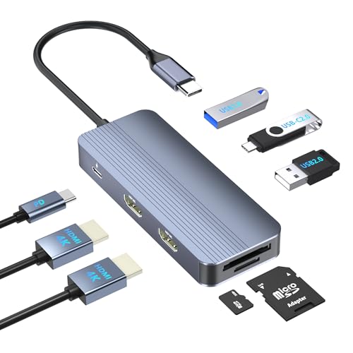 Docking Station Dual Monitor for Dell/HP/Lenovo Laptop, Dual HDMI Adapter for 2 Monitors, 8 in 1 USB C Docking Station with HD/USB/PD/SD/TF, HDMI Splitter for Dual Monitors Extended Display - style: 8 IN 1