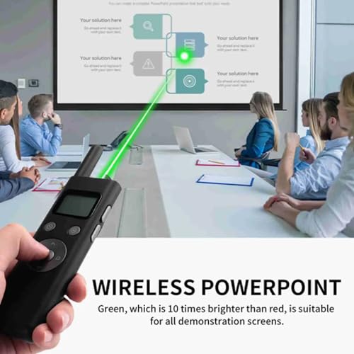 Wireless Presentation Clicker with LCD Display, 300M Long Range Green Presenter Remote, Rechargeable PPT Pointer for Laptop/PC/Mac