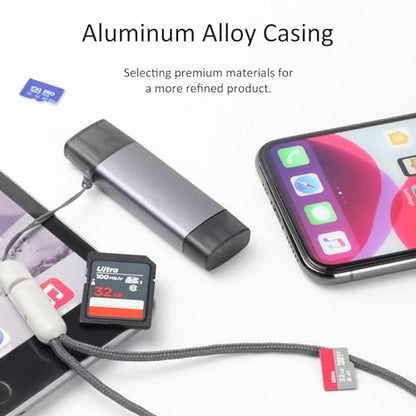 USB3.0 USB-C SD Card Reader, 2-in-1 Wansurs Aluminum Alloy Memory Card Reader with Dual Connectors for SDXC, SDHC, SD, MMC, RS-MMC, Micro SDXC, Micro SD, Micro SDHC, and UHS-I Cards
