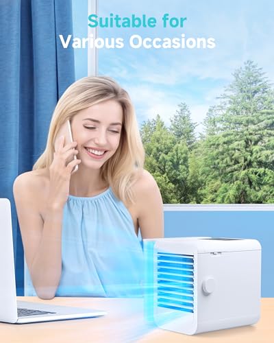 Portable Air Conditioners Fan: Air Conditioner, Ac Unit | Evaporative Air Cooler - Personal Mini Air Cooler with Timer & 7 Light Ac Unit for Bedroom Room Desktop Office (Off-White)
