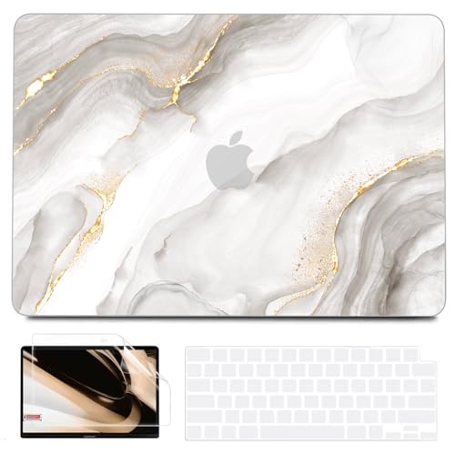 B BELK Compatible with MacBook Air 13 inch Case M1 2021 2020 2019 2018 | Model A2337 A2179 A1932, Plastic Hard Shell for MacBook Air 13.3 inch Case with Keyboard Cover&Screen Protector, White Marble - color: White Marble