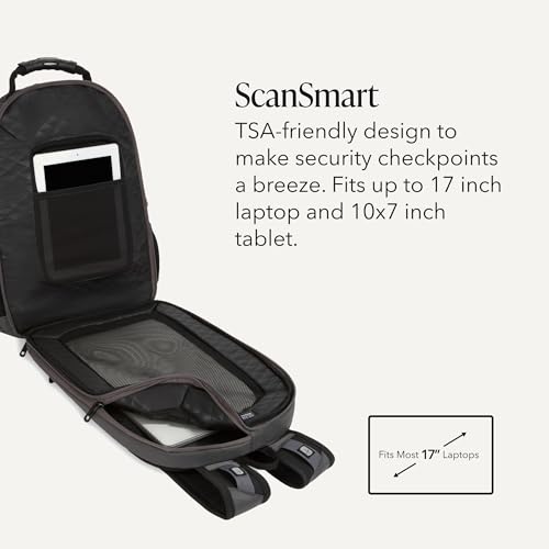 SWISSGEAR 1900 ScanSmart Laptop Backpack, Fits Most 17-Inch Laptops, TSA-Friendly Lay-Flat Design, RFID Protection, and Tablet Pocket, Black, 31L, 18.5-Inch - color: Sting Grey Ballistic