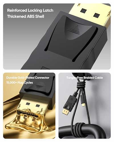USB C to DisplayPort 1.4 Cable 6FT with Latch, 8K@60Hz 4K@144Hz USB C to DP Cable, USB-C to Display Port Cable Thunderbolt 4/3 Compatible for MacBook Pro Air iPhone 15 Steam Deck Surface - size: 6.6FT
