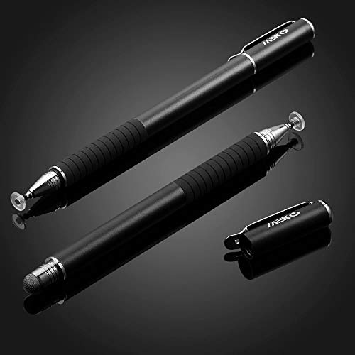 MEKO Stylus Pen for Touchscreen, 2-in-1 Universal Stylus | MEKO 1st Gen Passive Stylus, Fiber & Disc Tips with Clip, Compatiable with All Touch Screens(Black/Black) - color: *Black/Black