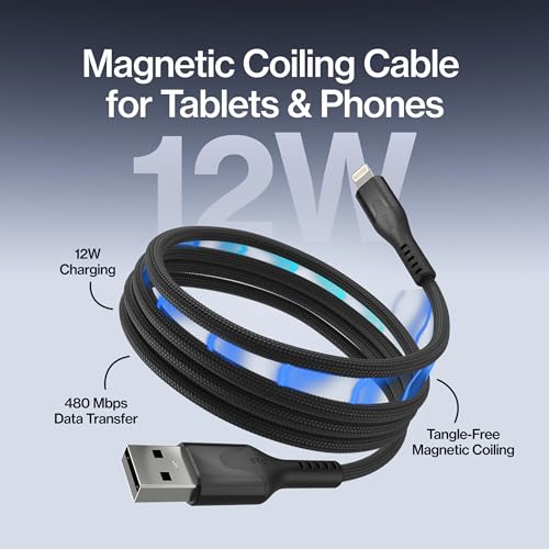 Statik MagStack USB A to Lightning Coiling Magnetic Charging Cable, 12W | MFi-certified Nylon Braided Tangle-Free, Magnetic Coiling, Data Transfer, Compatible with iPhone & iPad, 3FT Black, 3 Pack - color: Black, size: 3ft (3 Pack), style: USB-A to Lightn