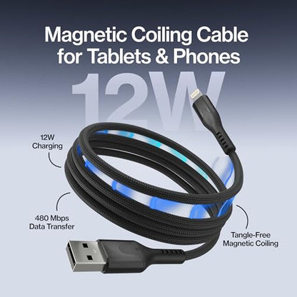 Statik MagStack USB A to Lightning Coiling Magnetic Charging Cable, 12W | MFi-certified Nylon Braided Tangle-Free, Magnetic Coiling, Data Transfer, Compatible with iPhone & iPad, 6FT Black, 3 Pack - color: Black, size: 6ft (3 Pack), style: USB-A to Lightn