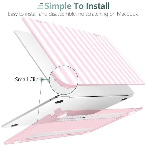 for MacBook Air 13 Inch (13.6 Inch) Case, M5/M4/M3/M2 Chip 2026 2025 2024 2023 2022, Hard Plastic Printed Cover with Screen Protector & Keyboard Cover & Dust Plugs, Pink & White Stripes - color: Pink & White Stripes