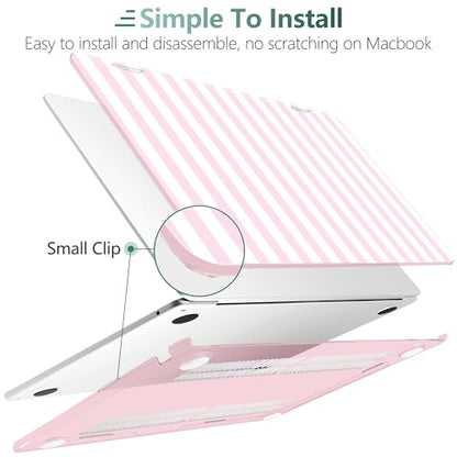 for MacBook Air 13 Inch (13.6 Inch) Case, M5/M4/M3/M2 Chip 2026 2025 2024 2023 2022, Hard Plastic Printed Cover with Screen Protector & Keyboard Cover & Dust Plugs, Pink & White Stripes - color: Pink & White Stripes