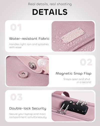 AUROTIER Rolling Laptop Bag Women, Rolling Briefcase for Women with Dual Lock, 16 Inch Computer Bag with Wheels, Roller Underseat Carry On Luggage Personal Item Suitcase for Work Travel Business - color: Pink