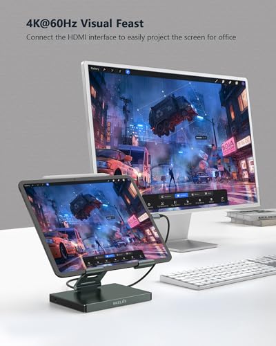 2026 iPad Pro USB C Hub Stand, Adapter for iPad Air M5 M4 M3 13 11 12.9 Inch Docking Station 4K 60Hz HDMI, RJ45 Ethernet, SD/TF Card Reader, 3 USB 3.0 Port, 3.5mm Audio, iPad A16 Galaxy Tablet Dock