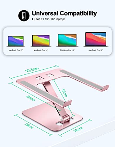RIWUCT Foldable Aluminum Alloy Laptop Stand for Desk, Height Adjustable Ergonomic Computer Stand, Portable Laptop Riser Holder Printer Stand Compatible with MacBook Pro Air/HP/Dell 10-16", Pink - color: Pink
