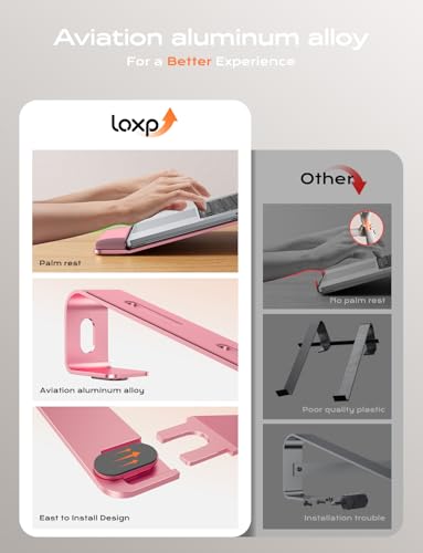 LOXP Laptop Stand for Desk, Aluminum Laptop Riser Holder with Wrist Support | Removable Notebook Stand Ventilated Cooling Computer Riser Ergonomic Lectern Mount Compatible with 10-17” Laptops - color: Pink