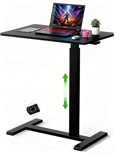 Mobile Small Standing Desk with Hidden Wheels, Pneumatic Laptop Desk, Rolling Computer Cart Movable, Portable Rolling Computer Sit Stand Side Table for Couch, Home, Office, Black - color: Black