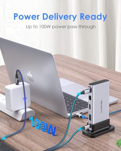 LENTION 10-in-1 USB C Docking Station with Dual Monitor (4K HDMI & 1080P VGA), 100W PD, 1000M Ethernet, 3xUSB 3.0, SD/TF, Vertical Design for 2026-2016 MacBook Pro/Air/Neo, Dell, HP, Surface Laptop - color: Silver