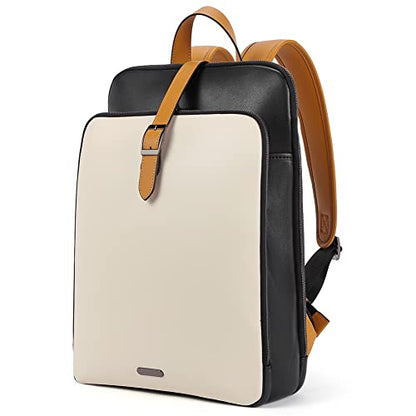 CLUCI Leather Backpack for Women, 15.6 inch Laptop Bag, Large Genuine Work Backpack Travel Back - color: 0-2 Beige With Yelow Fine Lines