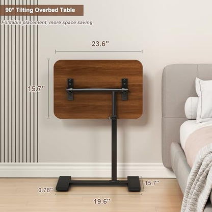 Adjustable Height C Shaped Side Table,360°Swivel Overbed Table,Top Tilting Laptop Stand Table with Hidden Wheels,Mobile Couch End Tables that Slide under,Rolling TV Coffee Table for Sofa/Bed(walnut) - color: Walnut