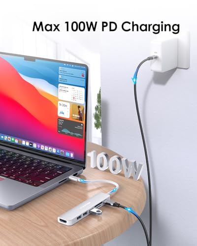 LENTION 7-in-1 USB C Hub, 4K@60Hz HDMI, 100W PD, Card Reader, USB 3.0 & 2.0 | Plug and Play, Stable Driver 3.0 Certified, for macOS, iOS/iPadOS, Windows & ChromeOS (CB-CE18, Silver) - color: Silver