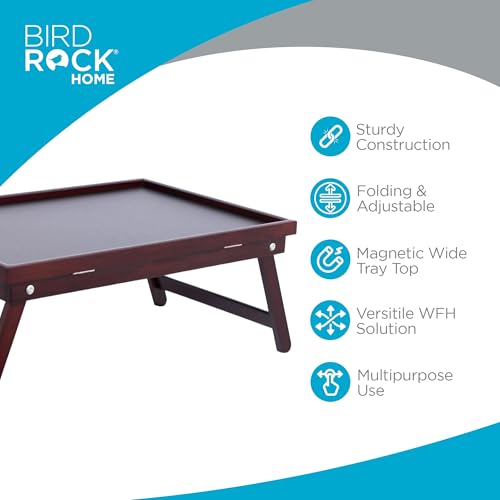 BIRDROCK HOME Bamboo Lap Tray with Black Top - Adjustable Laptop Desk - Foldable Breakfast Serving Tray - Work from Bed or Couch - Portable Laptop Stand w/Tilt Positions - Durable and Stylish Lapdesk