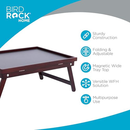 BIRDROCK HOME Bamboo Lap Tray with Black Top - Adjustable Laptop Desk - Foldable Breakfast Serving Tray - Work from Bed or Couch - Portable Laptop Stand w/Tilt Positions - Durable and Stylish Lapdesk