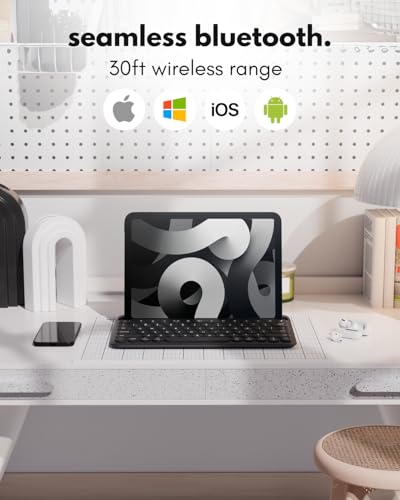 Macally Bluetooth Keyboard for Tablet | Wireless Keyboard for iPad mini/Air/Mini, iPhone (Multi-Device, Built-in Stand, Rechargeable) Easy to Use and Cute Portable - color: Black