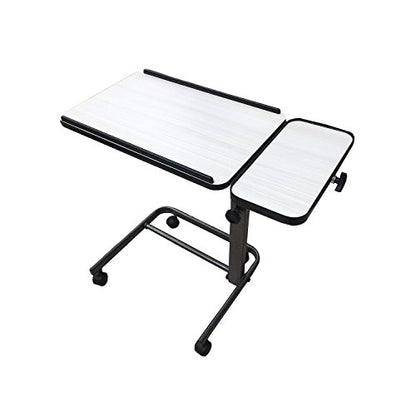 Acrobat Overbed Table with Wheels, Adjustable Rolling Bed Table | Adjustable Table for Bed or Chair - White, adjustable height, foldable, cutout seat, cutout U-shape, 31.5 x 15.5 in - color: White Birch
