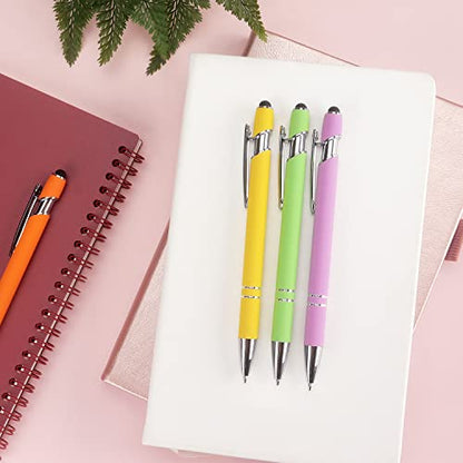 Bribobo 8 Pack Ballpoint Pen 2-in-1 Stylus, 1.0 mm Black Ink | Retractable Ballpoint Pen with Stylus tip, Metal Stylus Pen for Touch Screens - color: 8 Pastel