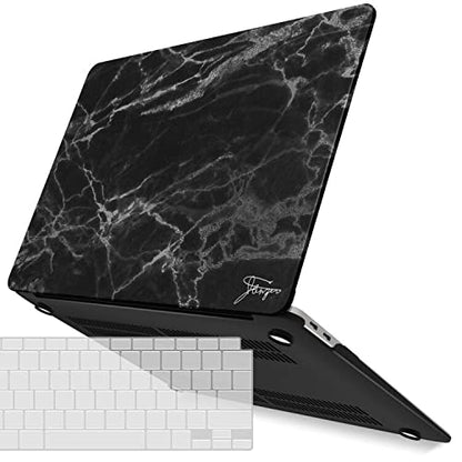 IBENZER Compatible with New MacBook Air 13 inch Case 2022 2021 2020 M1 A2337 A2179 A1932, Plastic Hard Shell Case with Keyboard Cover for Mac Retina Display with Touch ID, Black Marble, MAT13-BKMB+1 - color: Black Marble
