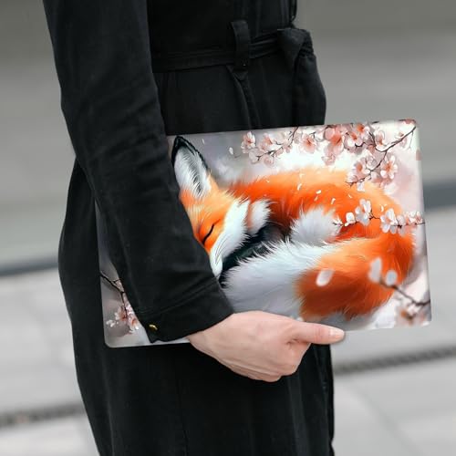 Laptop Skin Sticker Decal 12" 13" 13.3" 14" 15" 15.6",Waterproof Scratch Resistant Vinyl,Reusable Easy to Apply,for MacBook HP Dell Notebooks Netbooks Laptop,2 Wrist Pads,Cherry Blossom Fox - color: Cherry Blossom Fox