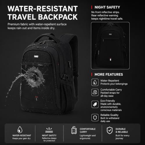 Travel Laptop Backpack with USB Port, Reflective Business Bag (Matte Black) - color: Matte Black