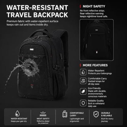 Travel Laptop Backpack with USB Port, Reflective Business Bag (Matte Black) - color: Matte Black