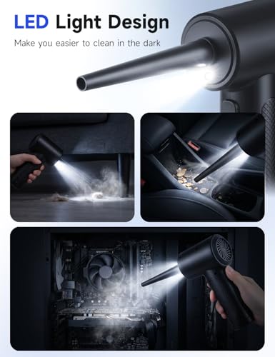 Compressed Air Duster,100000RPM Electric Air Duster for Computer Keyboard | 6000mAh Rechargeable Cordless Air Blower with LED Light, Fast Charge Portable Air Can for PC Cleaning