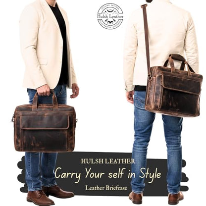 Leather Messenger Bag for Men - 17" Laptop Briefcase - Mens Vintage Business Crossbody Computer Bags | Fits Upto 18" Inch Laptop