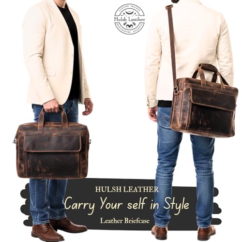 Leather Messenger Bag for Men - 17" Laptop Briefcase - Mens Vintage Business Crossbody Computer Bags | Fits Upto 18" Inch Laptop
