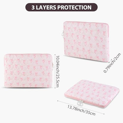 Cute Bow Puffy Laptop Sleeve 13-15 Inch Cute Quilted Laptop Protective Case Padded Bow Computer Sleeve for MacBook - color: bow Pink, size: 13inch