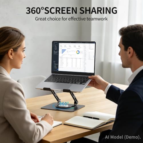 SOUNDANCE 360 Rotating Laptop Stand, Ergonomic Computer Riser for Desk, Adjustable Height Multi-Angle Metal Holder, Foldable Portable Notebook Elevating Base for Office & Home, Black - color: Black