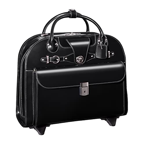 McKlein EDGEBROOK, Top Grain Cowhide Leather, 15" Leather Vertical Wheeled Ladies' Laptop/ Computer & Tablet Business Briefcase Bag/ Women's Rolling Overnight Travel Bag, Removable trolley case