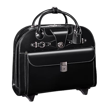 McKlein EDGEBROOK, Top Grain Cowhide Leather, 15" Leather Vertical Wheeled Ladies' Laptop/ Computer & Tablet Business Briefcase Bag/ Women's Rolling Overnight Travel Bag, Removable trolley case