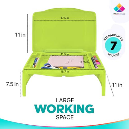 MAVOCRAFT Foldable Kids Lap Tray with Storage - Portable Lap Desk Kids & Adults - Kids Lap Desk for Breakfast in Bed, Serving Tray, Car Desk & Gaming (Green) - color: Green