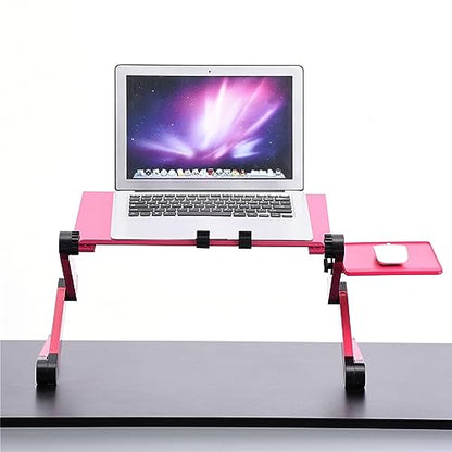 Laptop Stand with Fan, Laptop Stand with W Cooling Fan Mouse BOAD 360° Adjustable Foldable Laptop Desk Table Stand Holder Laptop Cooling Stand for Home, Office, Bed Sofa, Couch - color: Rose Red