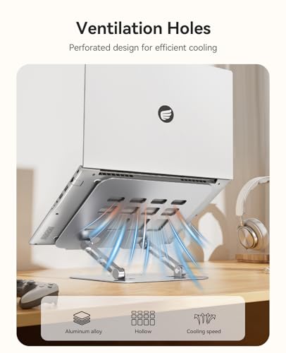ORICO Ergonomic Laptop Stand for Desk, Height Adjustable Aluminum Laptop Stand Riser, Foldable Computer Holder for MacBook Neo, Air, Pro, Dell XPS, HP, Lenovo, Fits Devices up to 17" (ST11, Silver) - color: Silver