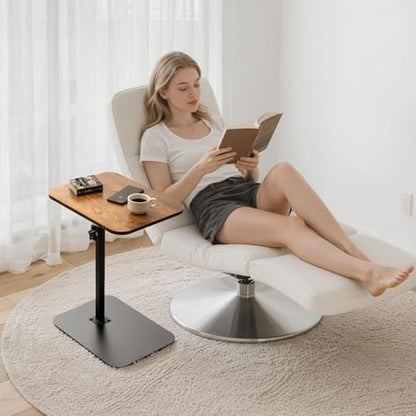 ZEAPTAC C-Shaped Side Table, 360° Swivel Height Adjustable, Lightweight Portable TV Tray Snack End Table for Couch Sofa Bed Small Spaces-Dark Brown Wood - color: Dark Brown Wood