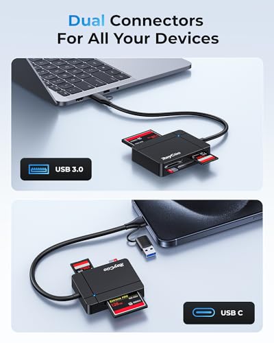 RayCue USB C USB3.0 Multi SD Card Reader, 7 in1 Memory Card Reader for SD/TF/CF/XD/MS, Drive Free for iPhone 15 pro/max, MacBook Pro/Air 2023, iPad Pro, iMac, S23, XPS 17, Surface Book 3 and More