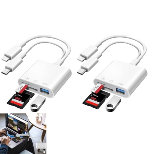 SD/TF/USB Card Reader, 5 in 1Universal Memory Card Reader with USB Adapter Plug and Play, SD Card and TF Card Viewer Supports with Laptop Tablet etc Devices, No App Required (2pcs)